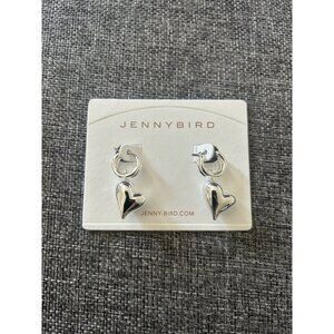 Jenny Bird Puffy Heart Drop Earrings, High Polished Silver New